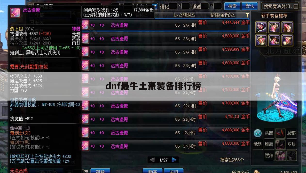 dnf最牛土豪装备排行榜