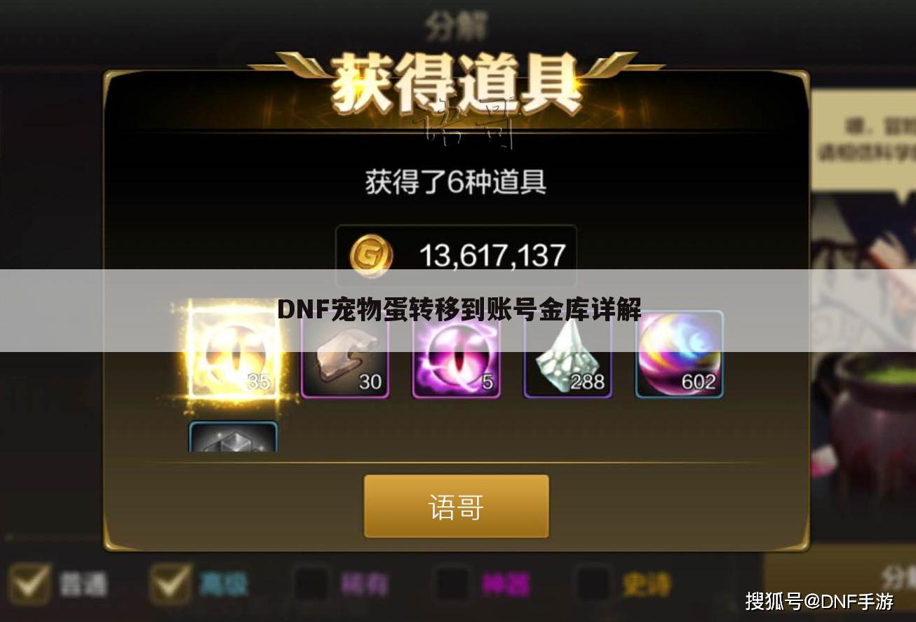 DNF宠物蛋转移到账号金库详解